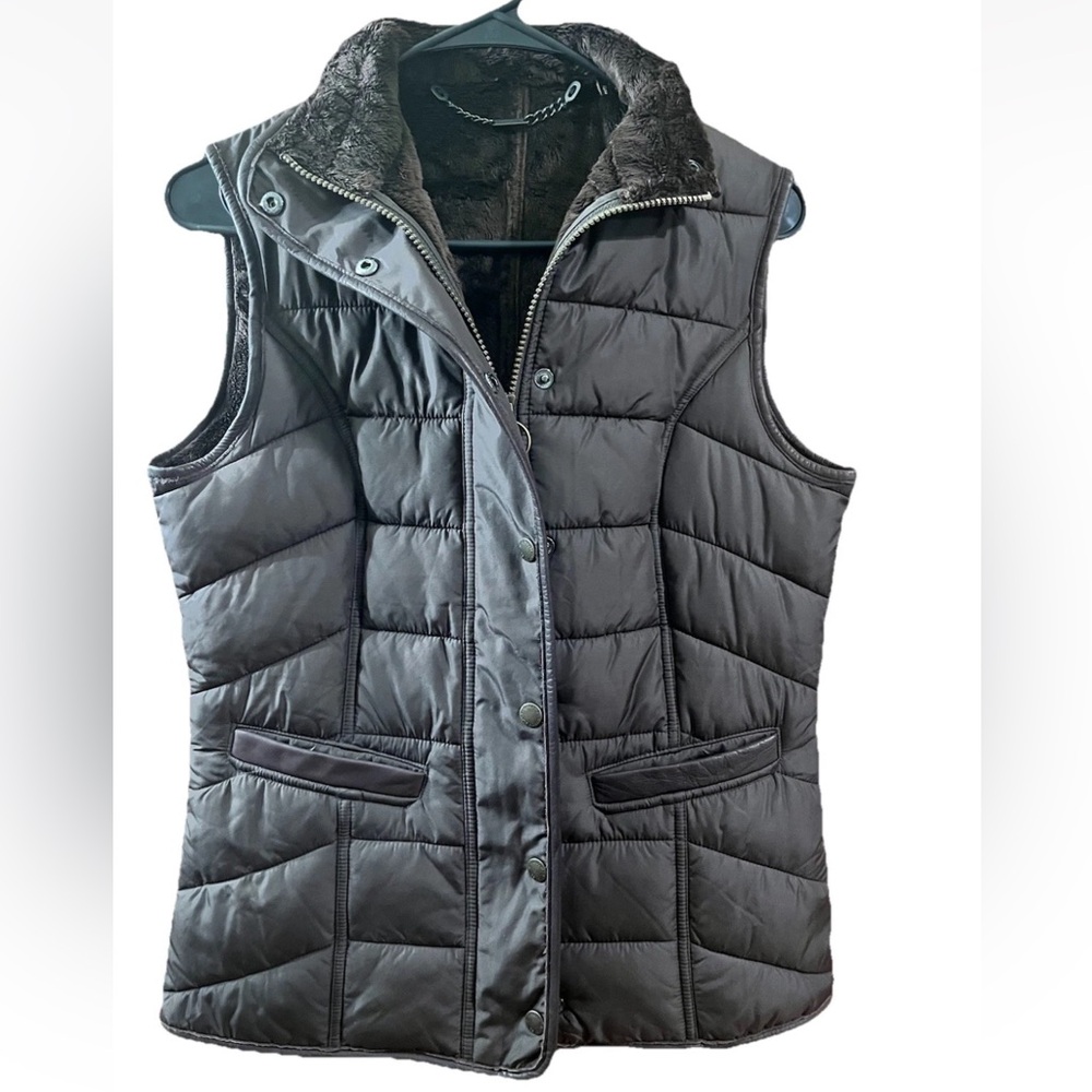 Barbour Defender Land Rover Quilted Vest Women Sz 8 Chocolate Brown Fur Lined